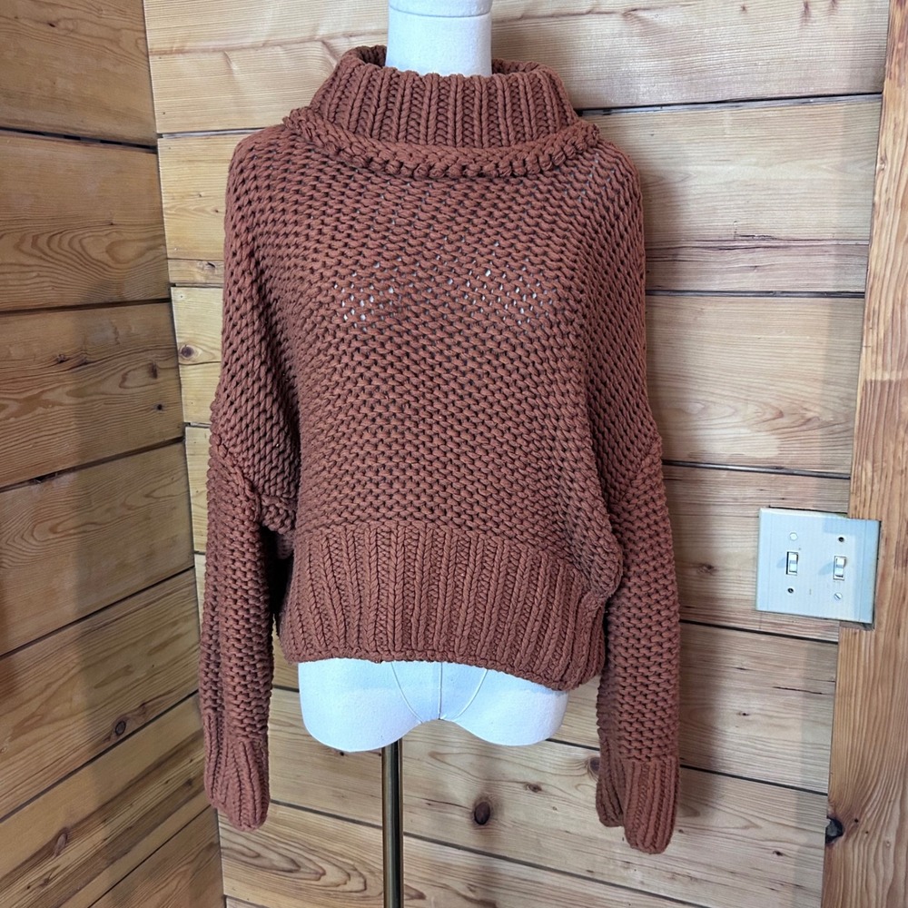 My Only Sunshine Sweater Womens Small Brown Chunky Knit Cowl Neck Free People
